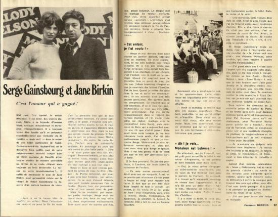 magazine Bonne Soirée jane birkin et serge gainsbourg 1971