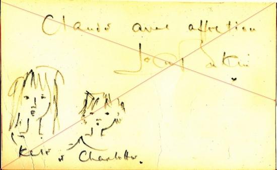 autographe jane birkin avec dessin kate et charlotte