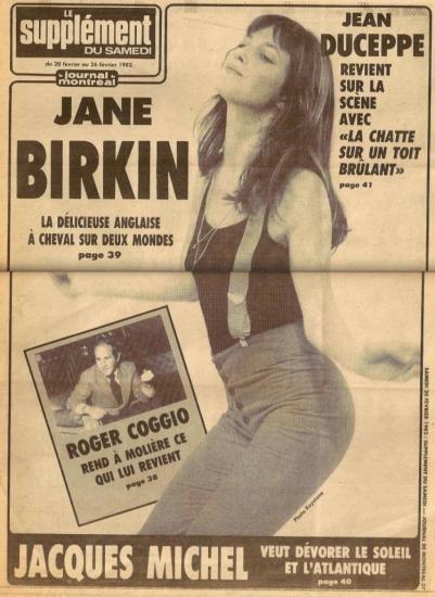 Jane Birkin couverture Le Journal de Montréal, du 20 au 26 février 1982
