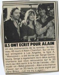 Jane Birkin Serge Gainsbourg et Alain Chamfort presse française